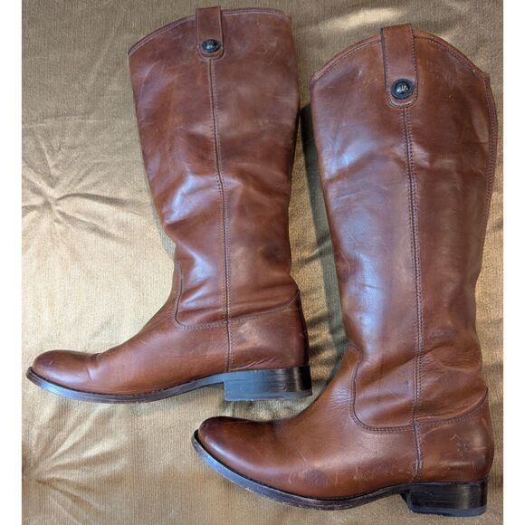 Frye Melissa Button Tall Riding Boots Cognac Leather Women’s 7B - Picture 2 of 7